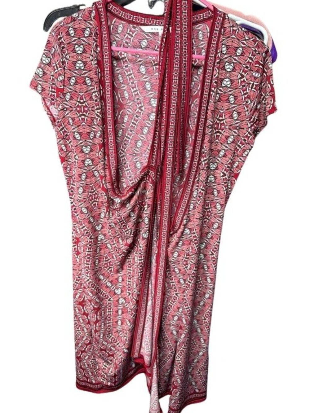 Max Studio Red Geometric Print Wrap Dress Women's Size Medium M US 8-10